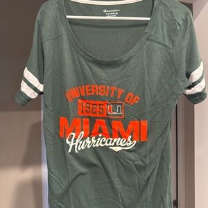 Champion Miami Hurricanes shirt jersey women's large green short sleeve L